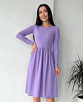 Коктейльна сукня жіноча з довгим рукавом бузкова однотонна жіноча сукня на весну з трикотаж креп