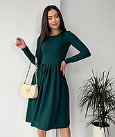 Коктейльна сукня жіноча зелена красива трикотажна сукня міді з довгим рукавом нарядне плаття жіноче