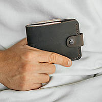Чоловічий гаманець Біфолд з натуральної шкіри коричневий портмоне на кнопці з Crazy Horse