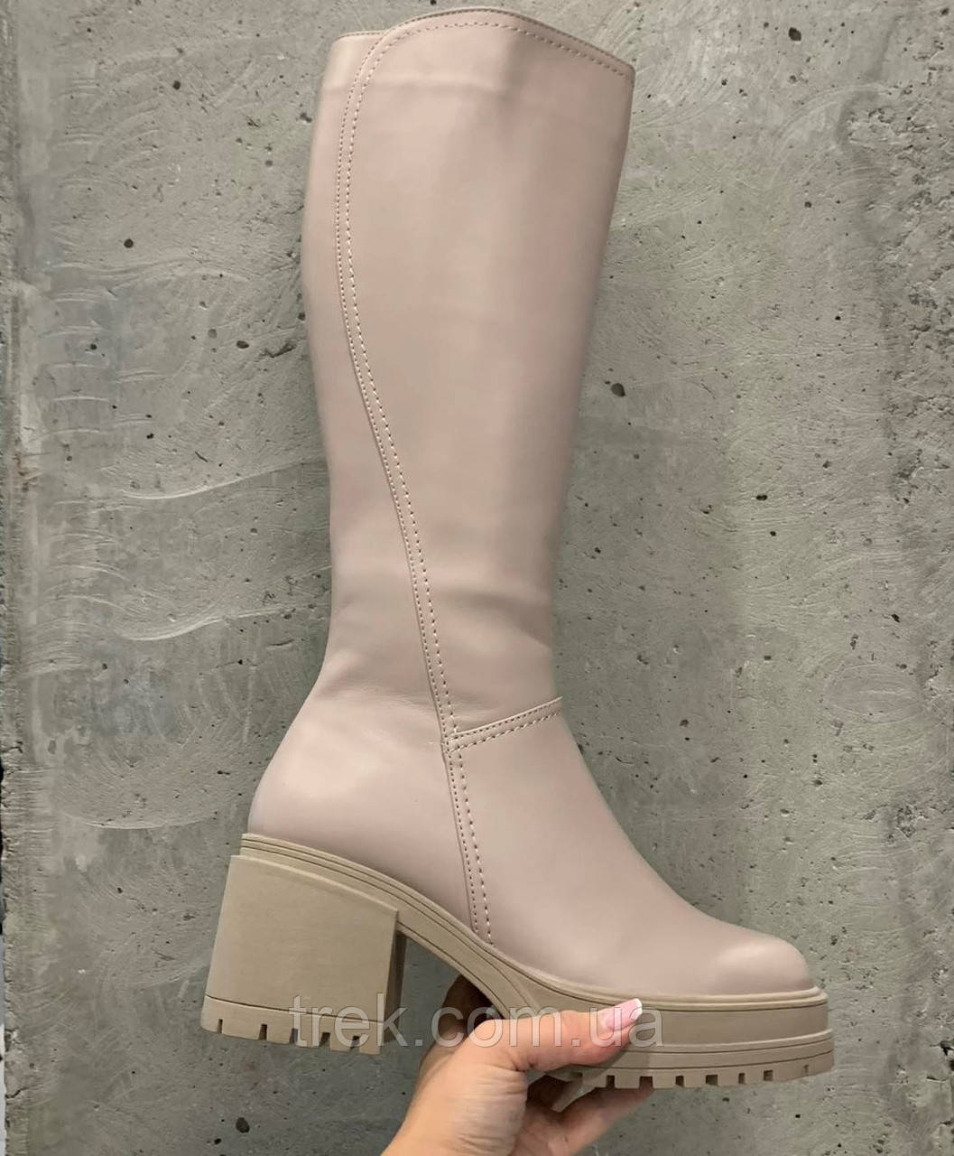 Чоботи на каблуку жіночі зимові шкіряні бежеві /23330/ 37р, фото 1