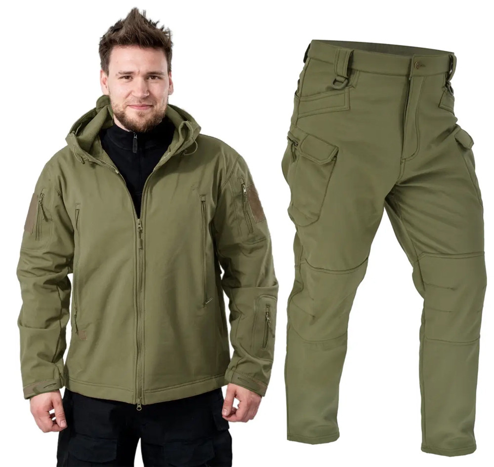 Комплект тактична куртка Eagle JA-23 та тактичні штани Eagle PA-04 Soft Shell на флісі Оливка (3_04076)