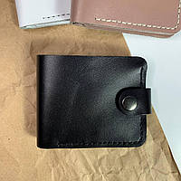 Жіночий гаманець Біфолд з натуральної шкіри портмоне чорний глянець на кнопці