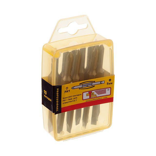 Комплект викруткових насадок PH1/SL5 мм, 4 в 1, 10 од. INTERTOOL VT-0061, фото 1