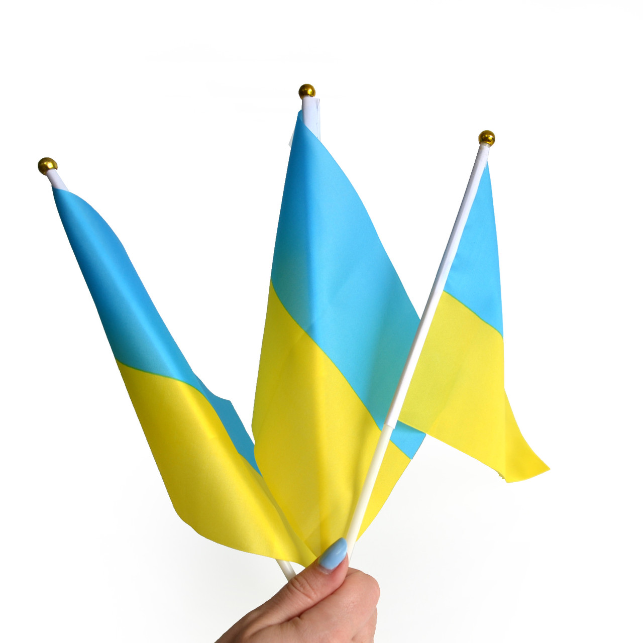 Прапорець України набір із 3-х штук поліестер 14*21 см на паличці з присоскою, фото 1