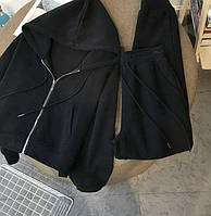 Повседневный однотонный стильный женский костюм двойка (кофта и штаны) в расцветках 46/48, Черный