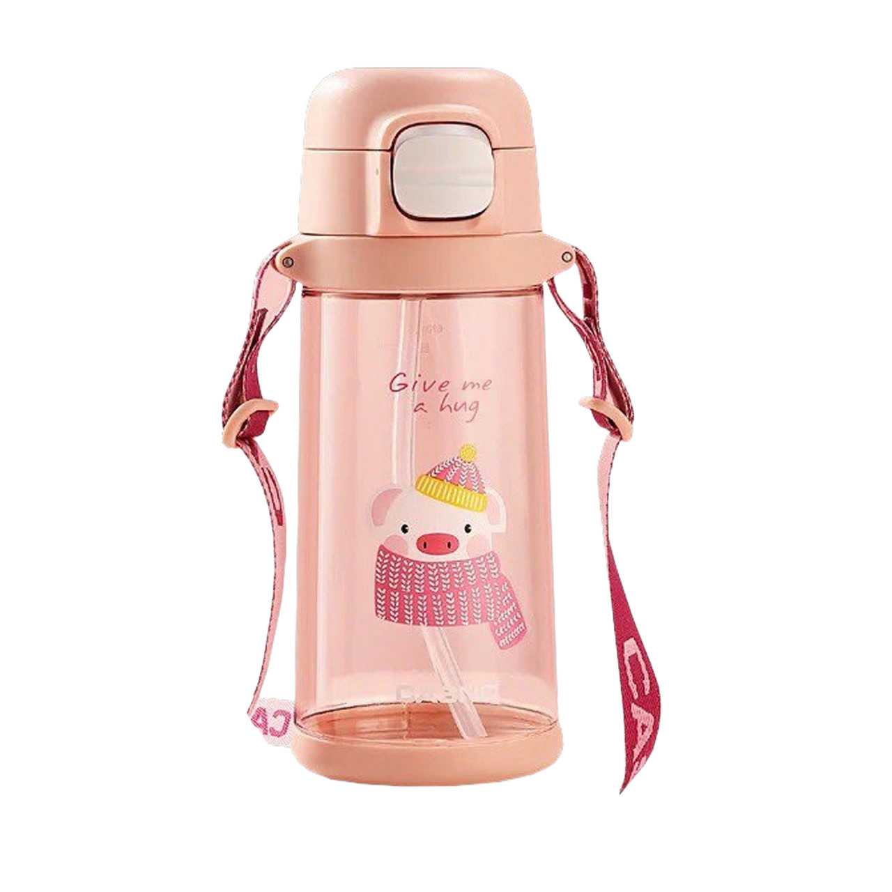 Пляшка для води CASNO 690 мл KXN-1219 Рожева (Свинка) з соломинкою, фото 1
