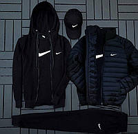 Чоловічий спортивний костюм Nike теплий зимовий набір 5в1 Куртка + Кофта + Штани + Футболка + Кепка