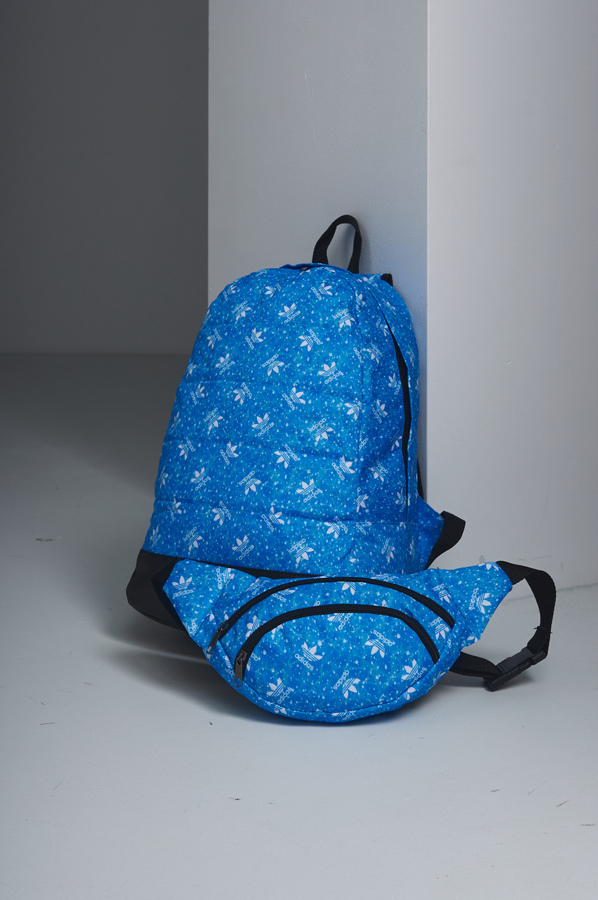 Рюкзак міський спортивний бананка Adidas синій комплект адідас портфель чоловічий сумка поясна через плече