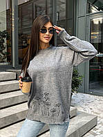 Женский кашемировый свитер с цветочным принтом в стиле ZARA № 2934 Серый