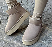 Женские угги ugg повседневные UGG Ultra Mini Platform Beige Suede. Бежевые угги на холодную зиму 41