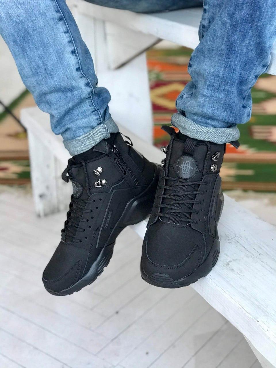 Кросівки зимові Nike Huarache X Acronym чоловічі чорні високі водонепроникні модні теплі, фото 1