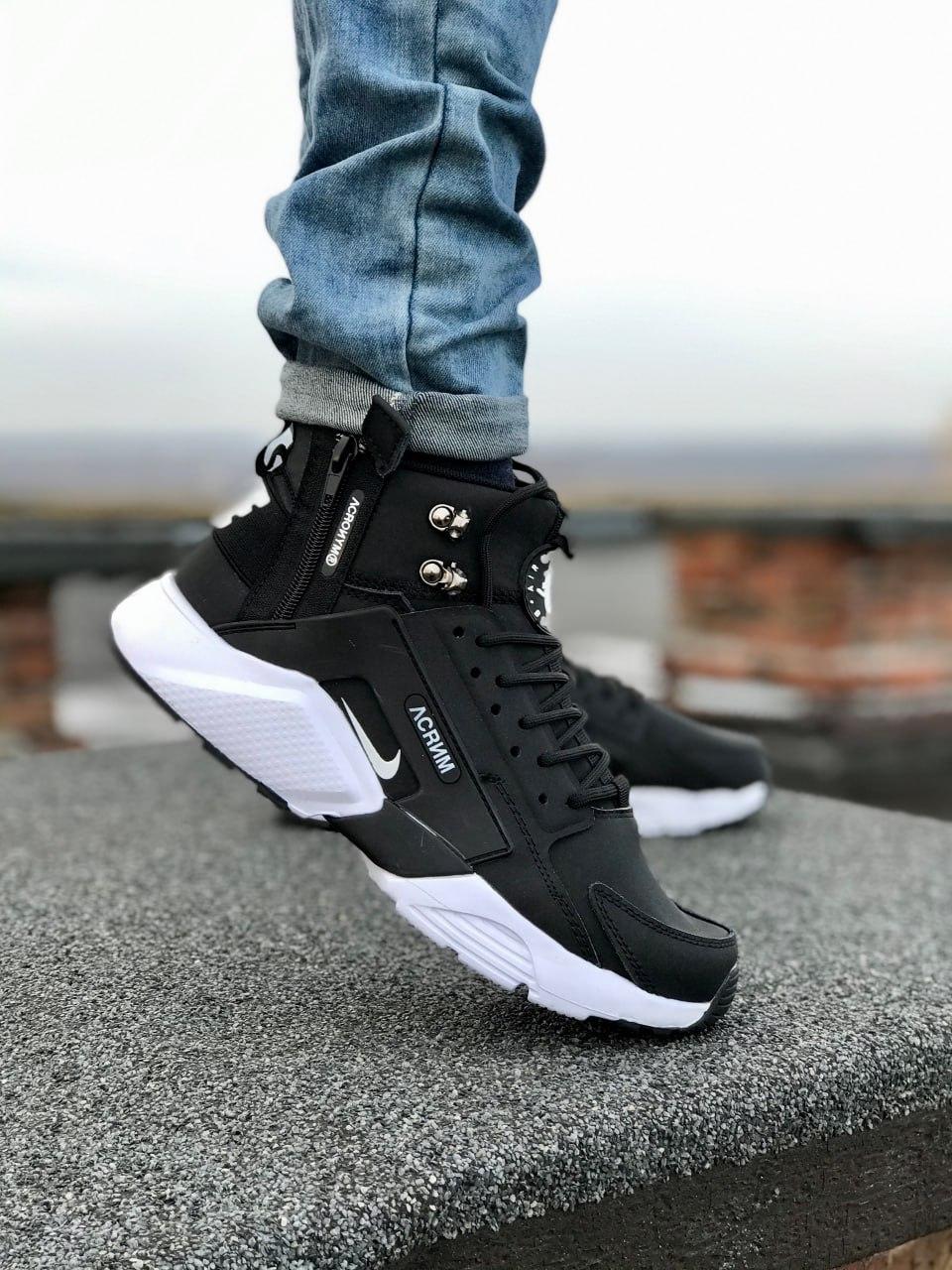 Кросівки зимові Nike Huarache Acronym чоловічі чорні з білим високі водонепроникні модні теплі, фото 1