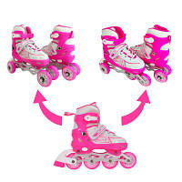Детские раздвижные ролики для начинающих 3в1 Profi Roller 4148, PU, размер 33-37, Розовые