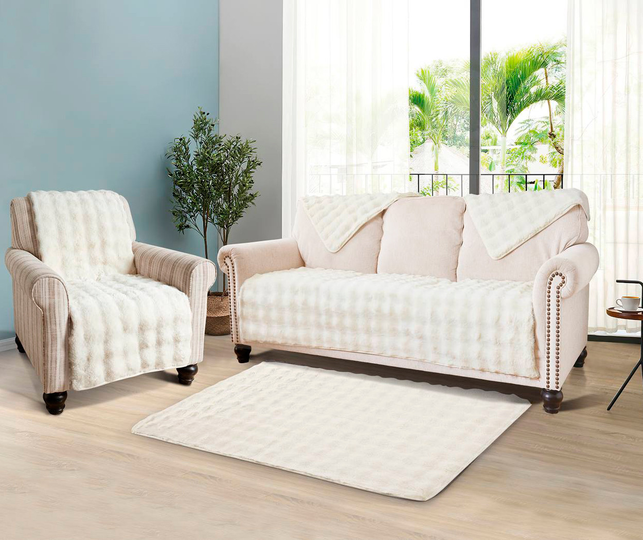 Накидка для м'яких меблів 90x210 см хутряна айворі Love You, фото 1