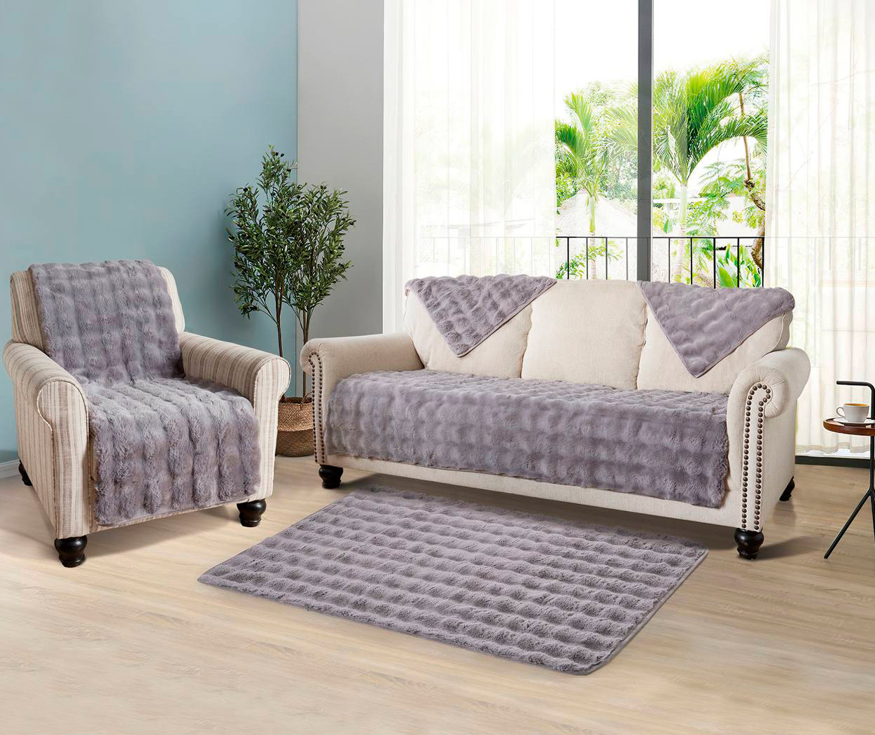 Накидка для м'яких меблів 90х160 см хутряна сіра Love You, фото 1