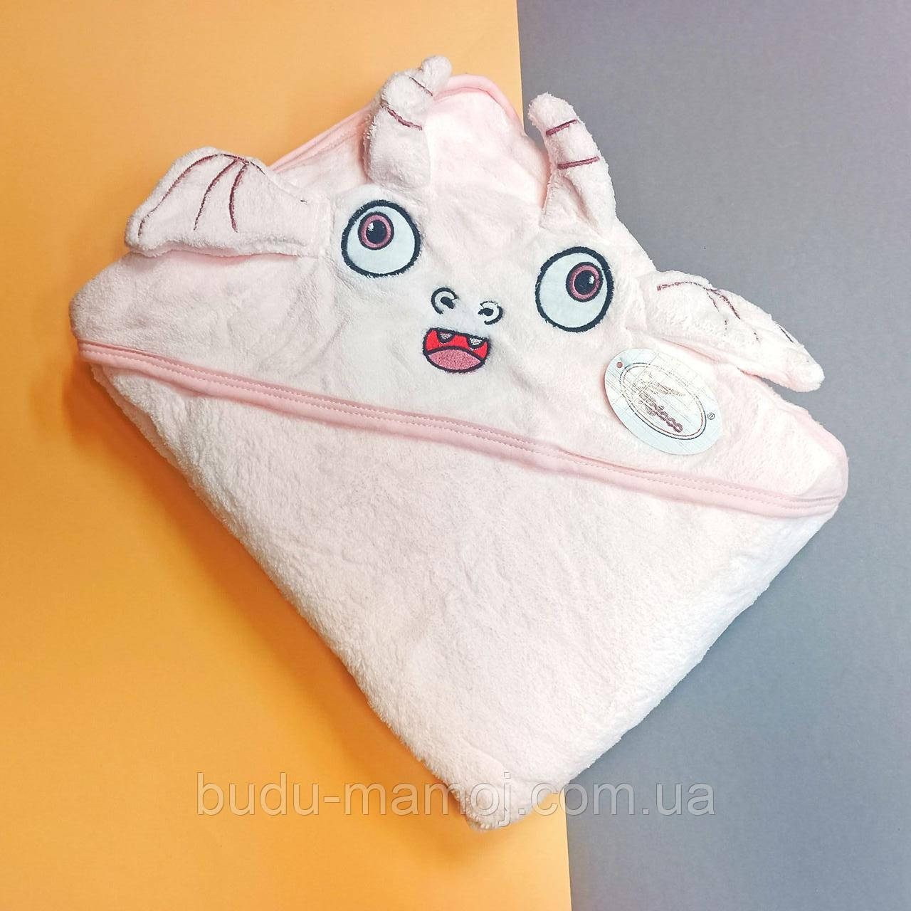 Великий дитячий рушник із капюшоном рожевий з драконом