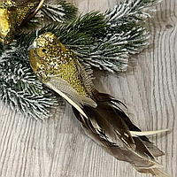 Декоративные птички 21 см для украшения елки на клипсе (натуральный пух и перо)