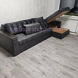 Диван кутовий Сіті Плюс 3 м (люкс) велюр антикіготь темно-сірий антрацит, фото 5