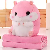 Детская игрушка-подушка Хомяк с пледом 3 в 1 трансформер, 35см, розовый,AS