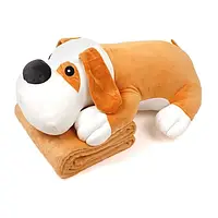 Плед-подушка игрушка 3в1 собачка, светло-коричневый, 57 см,AS