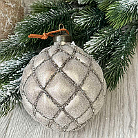 Стеклянный Елочный шар с бархатным покрытием и декором из глитера, 10 см, цвет -108-085