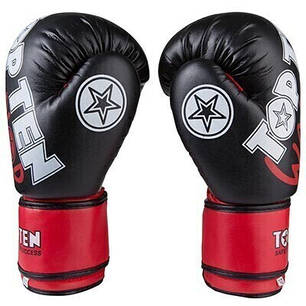 Боксерські рукавички чорно-червоні Top Ten Warrior PVC розмір 10oz, фото 1