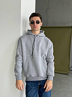 Мужское худи монохром (серый меланж) теплая стильная толстовка с капюшоном полированная трехнитка А6044 MELANG