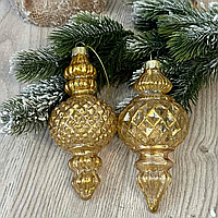 Новогодние игрушки на елку из стекла с глитерным покрытием цвет состаренное золото (3 дизайна)