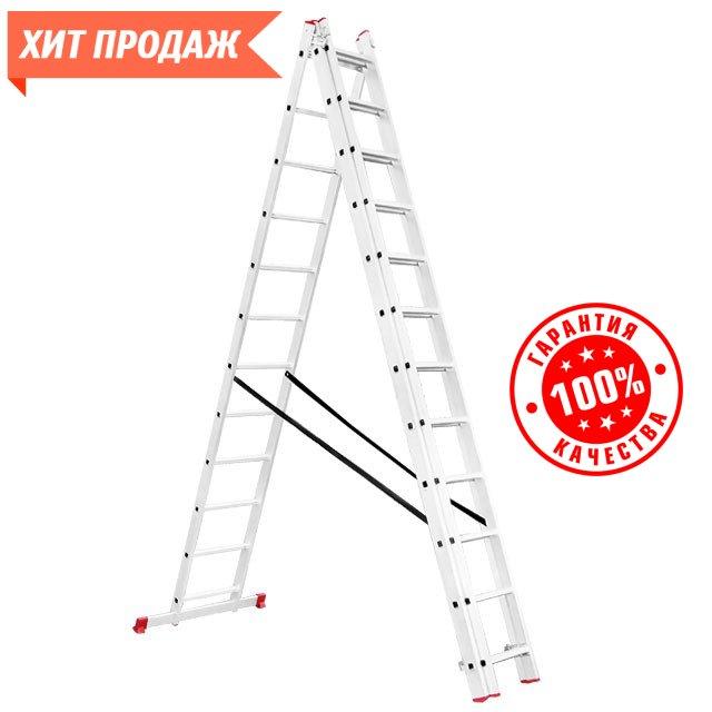 Драбина алюмінієва 3-секційна універсальна розкладна, 3*12 ступ., 7,60 м Інтертул