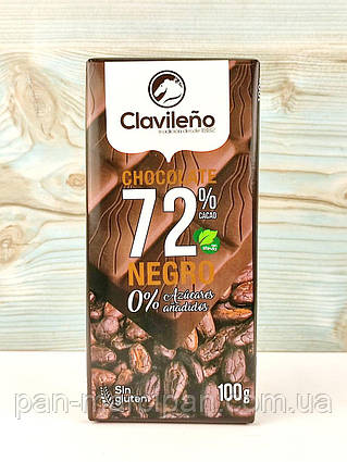 Чорний шоколад без глютену та цукру Clavileno 72% cacao 100 г (Іспанія)