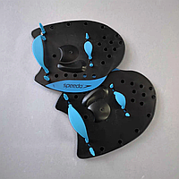 Лопатки для плавання в басейні Гребки для рук Speedo 19 x 17,5 см Розмір M Чорний-блакитний (ЛОП033-M)
