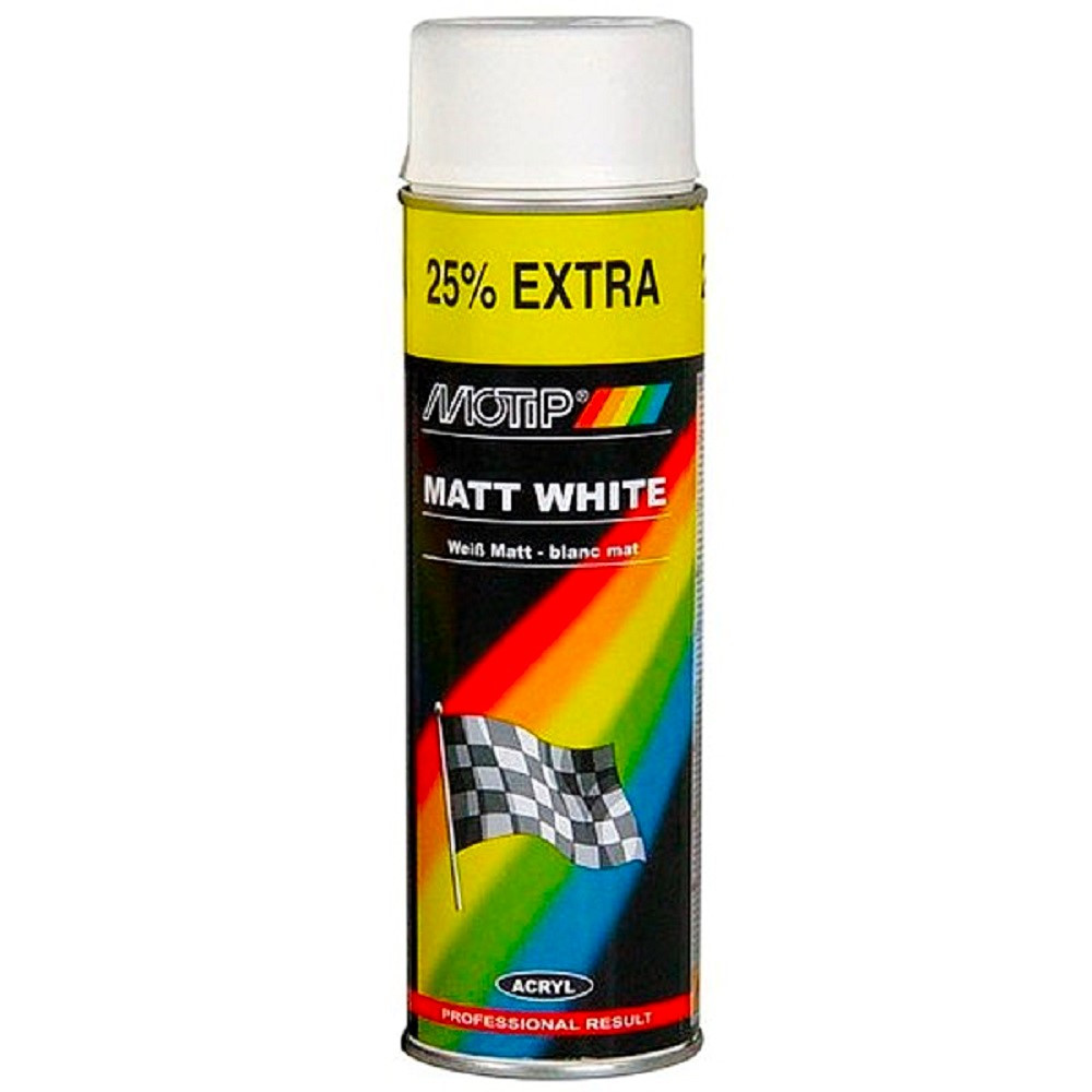 Акрилова фарба спрей біла матова Motip Matt White RAL 9003M 500мл