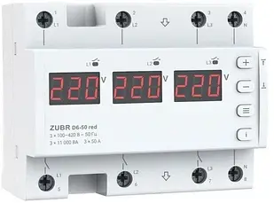Реле напруги з двома режимами роботи на 6 модулів D6-50 red