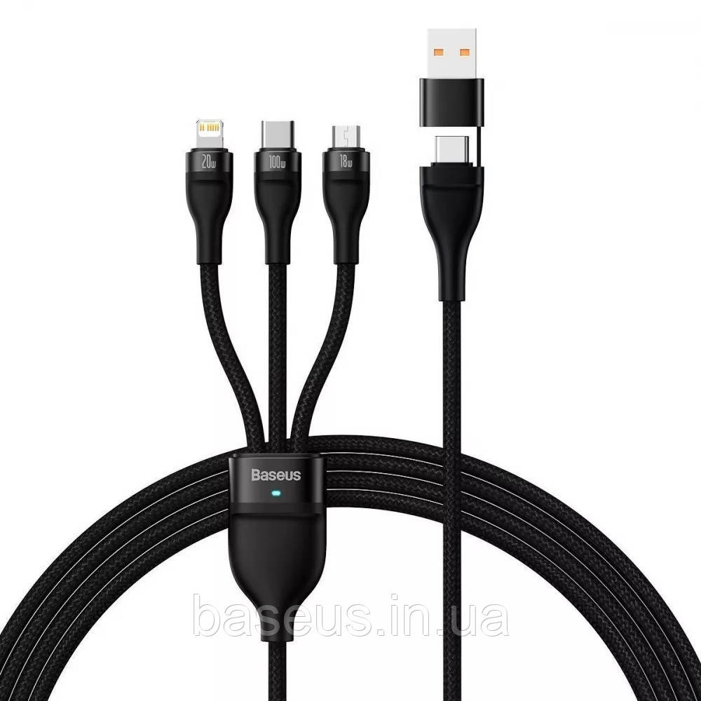 Кабель Baseus Flash Series 2 Two-for-three USB+Type-C (Micro USB+Lightning+Type-C) 100W (1.2m)