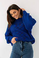 Женский теплый свитер оверсайз, с длинным рукавом, синий