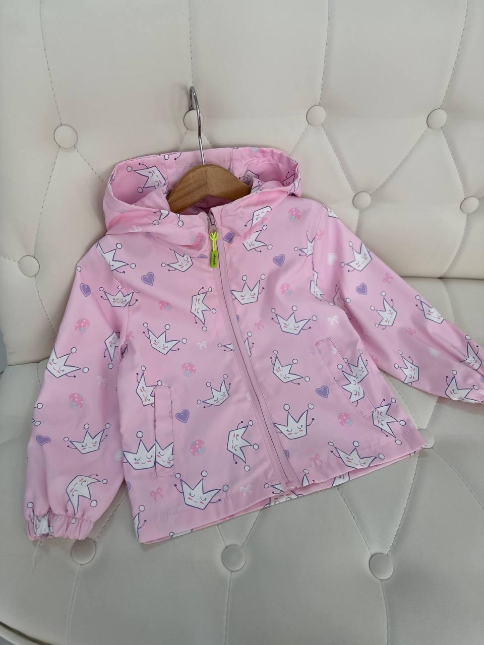 Куртка-ветровка на дівчинку з коронами Рожева 1907, 19, Рожевий, Для дівчаток, Весна Літо, 98, фото 1