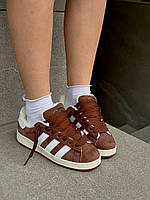 Зимние замшевые женские коричневые кроссовки Adidas CAMPUS 00s Premium Мех