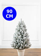 Искусственная елка 0.9 метр лапландская в горшке, елка искусственная натуральная заснеженная 90 см