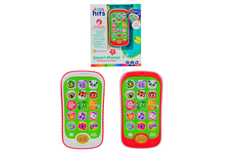 Телефон музичний Kids Hits, KH03/004  "Яскравий зоопарк",батар у комплекті.,2 кольори мікс,  короб.