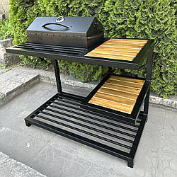 Мангал-барбекю MLB9-4CP в стилі лофт на дровнику з полицей на 9 шампурів 4 мм