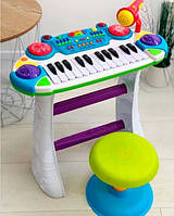 Детское пианино-синтезатор LIMO TOY 7235 на ножках со стульчиком Микрофон Синий