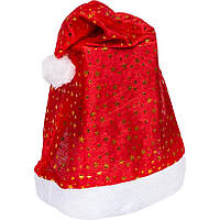 Новогодняя шапка Деда Мороза с золотистыми звездочками высотой 37 см 6241-2 Красный в упаковке 6 шт