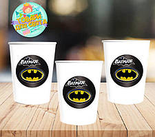 Стаканчики "Бетмен" лого білі паперові з круглою наклейкою (поштучно) одноразові