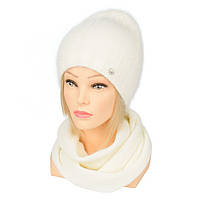 Вязаный комплект шапка и шарф из ангоры Polina белого цвета