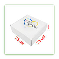 Белая коробка самосборная подарочная 250х250х85 мм, картонная упаковка для подарков Все будет Украина kotov