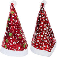 Новогодняя шапка Деда Мороза с рисунками снежинок высотой 38 см 6241-5 Красный в упаковке 5 шт