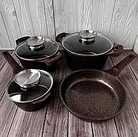 Гранитная посуда с каменным антипригарным гранитным покрытием, посуда для индукционных плит 7 предметов кофе