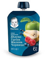 Пауч Фруктове пюре Гербер Gerber Яблуко, груша, малина, чорниця, 90 г