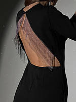 Элегантное женское платье с открытой спиной и металлической бахромой ; размер 42-44, 46-48