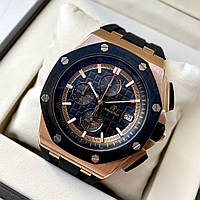 Мужские часы Audemars Piguet Royal Oak Chronоgraph Gold Black AAA кварцевый хронограф на каучуковом браслете